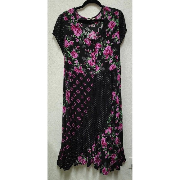 Woman Within Dresses & Skirts - Woman Within 20W Midi Maxi Dress Sundress Floral Black/Purple Career Casual